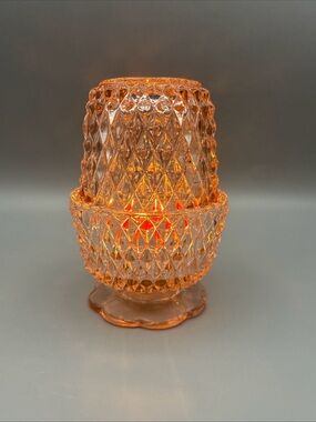 Vintage Indiana Glass Diamond Point Pink Peach Fairy Lamp